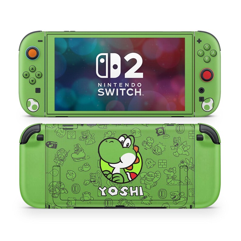 Yoshi Minimalist Nintendo Switch 2 Skin, Green Yoshi Eggs Mario Switch ...