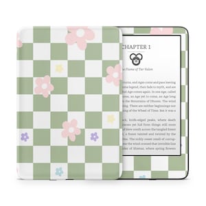 Deense pastelbloem groen Kindle Skin, geruit patroon zachte pastelkleuren, Amazon Kindle Colorsoft Paperwhite Oasis e-book stickeromslag 3 m vinyl