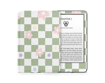 Funda para Kindle con diseño de flores pastel danesas en verde pastel, diseño de cuadros pastel suaves, vinilo 3M para eBook Amazon Kindle Colorsoft Paperwhite Oasis