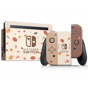 Söt svamplöv som blockerar Nintendo Switch-skin, beige brunt höstvibbar Switch 2-skin OLED-konsol Joycons vinylfolie, 3 m vinylskin