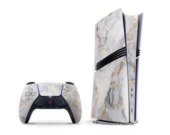 Ethereal White Gold Marble PlayStation PS5 Pro Skin, Custom Marble Gold Pattern PS5 Slim Skin, PS5 Pro Faceplate Skin PS5 Controller Wrap