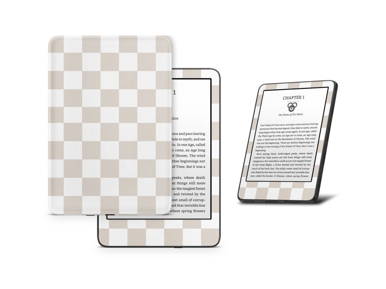 Almond Checker Kindle Skin, Soft Pastels Neutral Beige Aesthetic, Pattern Amazon Kindle Paperwhite Oasis eBook Decal Wrap eReader 3M Vinyl image 3