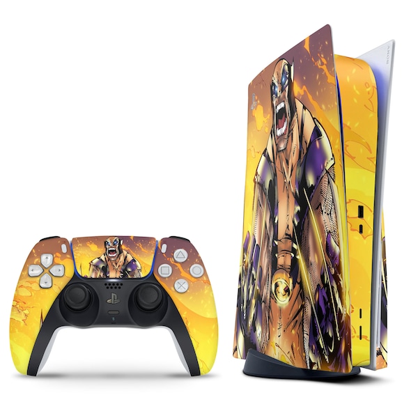 Wolverine Claws PS5-skin, gult tecknat X-Men Wolverine PS5 Slim-skin pastellfärgat, superhjälte, PS5 Pro-skin med frontplatta och PS5-kontrollomslag, 3 m