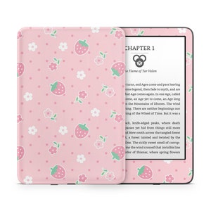 Custodia per Kindle con motivo a margherita e fragola rosa, fiori morbidi kawaii, pellicola protettiva per eReader Amazon Kindle Colorsoft Paperwhite Oasis, vinile 3M