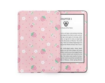 Cute Pink Strawberry Daisy Kindle Skin, Kawaii Floral Pastel Soft Flowers, Amazon Kindle Paperwhite Oasis eBook Decal Wrap eReader 3M Vinyl