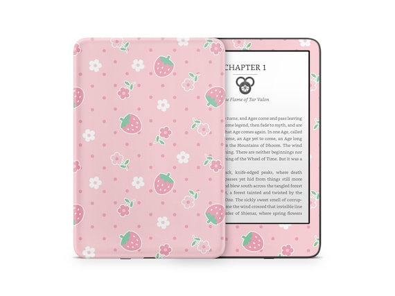 Cute Pink Strawberry Daisy Kindle Skin, Kawaii Soft Flowers