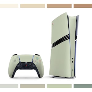May include: A light green PlayStation 5 console with a matching light green controller. The console has a sleek, modern design with a black stripe running down the front.