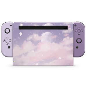 Purple Clouds Nintendo Switch-skin, lichtpaars lavendel Moon Clouds Pattern Switch 2 Skin OLED-console Joycons vinylomslag Nintendo 3 M-omslag