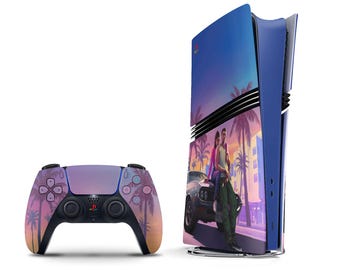 GTA 6 Neon Paradise PS5 Pro Skin, Grand Theft Auto VI Limited Edition PS5 Slim Skin Decal, Console Controller PS5 Skin Controller Wrap