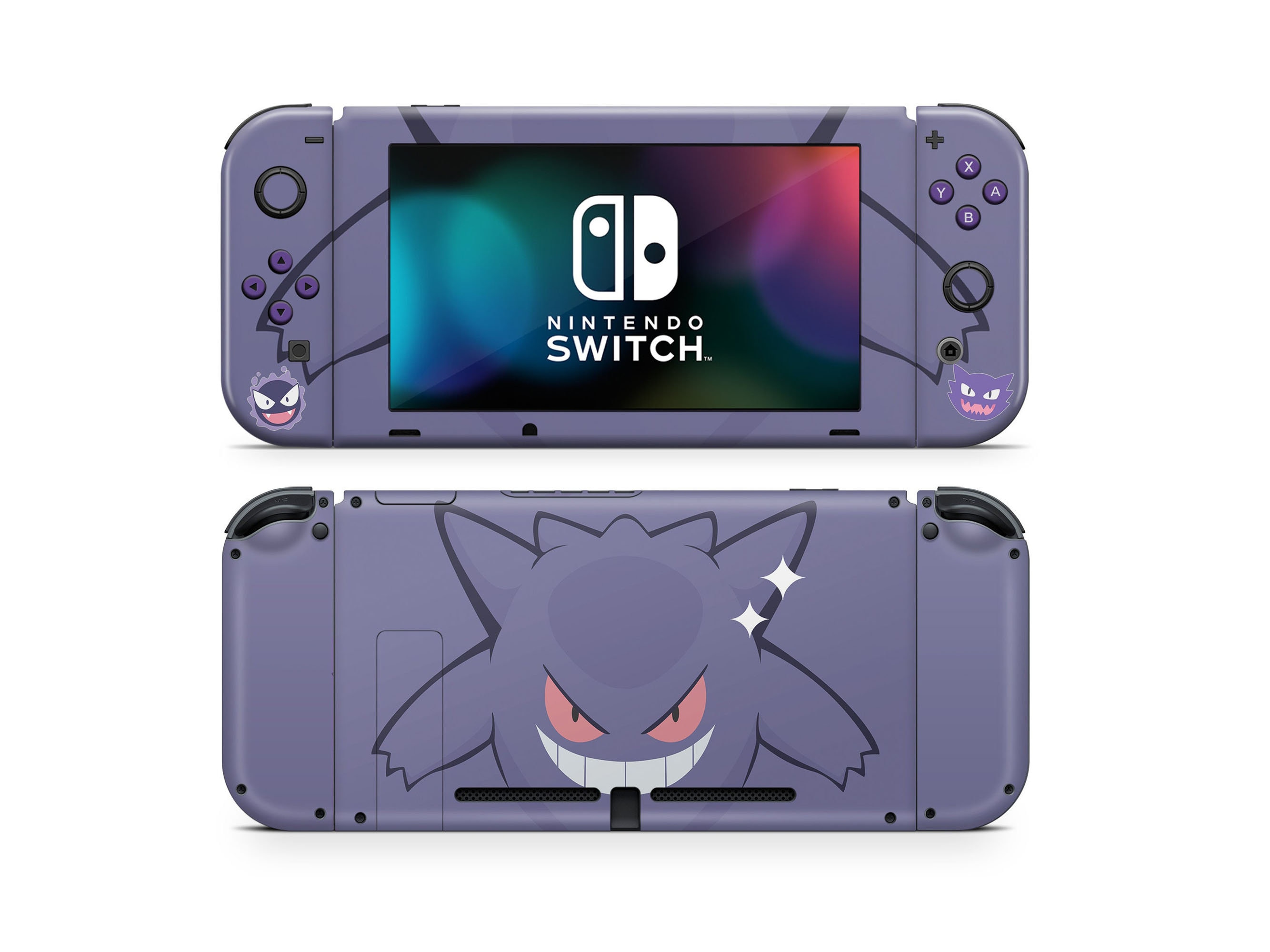 Pokemon Gengar Evolution Nintendo Switch Skin, Minimalist Purple Ghost Switch OLED Console ...