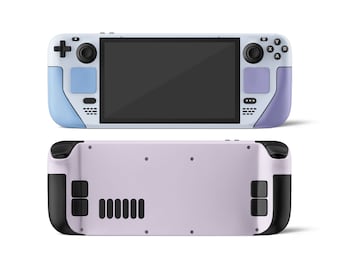 Adesivo para Steam Deck com efeito retrô em blocos de cores roxas, capa para console OLED Steam Deck em tons pastel de roxo e azul, vinil 3M para Valve Steam Deck.