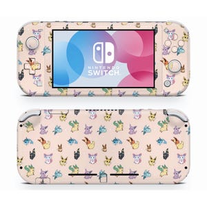 Vinilo para Nintendo Switch Lite con diseño de Pokémon Eevee Evolution, vinilo para Joy-Cons de la consola Switch en rosa pastel con diseño de Pokémon, vinilo para Nintendo 3M con diseño de Eevee