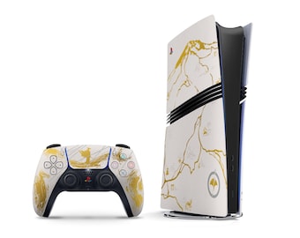 Gold Limited Edition Inspired Ghost of Yotei PS5 Pro Skin, Samurai PS5 Slim Skin Decal, Console Controller PS5 Faceplate PS5 Controller Wrap