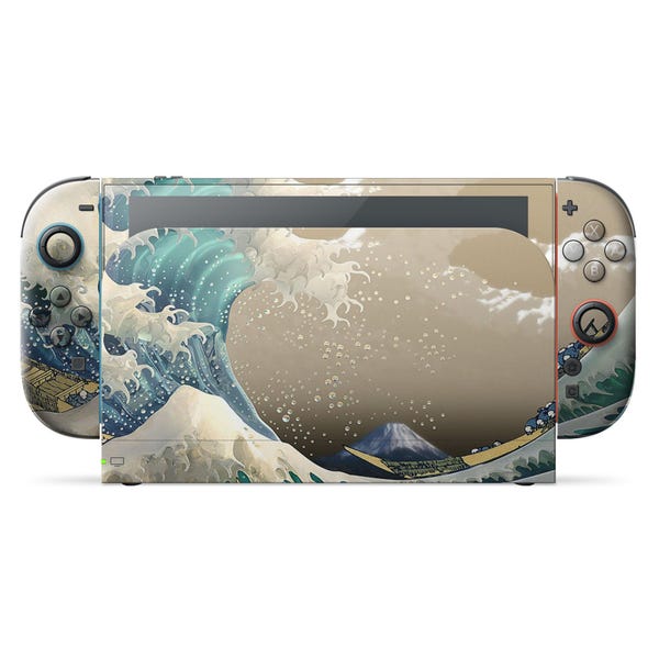 Great Wave Off Kanagawa Nintendo Switch 2 Skin, Artistic Minimalist Japanese Art Switch OLED Console Joycons Vinyl Wrap, Cover Skin 3M Decal
