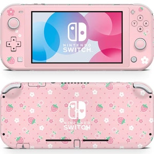Schattige roze aardbei madeliefje Nintendo Switch Lite Skin, kawaii bloemen roze pastel zachte bloemen, Switch Console Joycons vinyl wrap, 3 m wrap