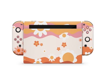 Boho Floral Hippie 70s Nintendo Switch Skin, Cute Pastel Flower Vintage Switch 2 Skin, OLED Console Joycons Vinyl Wrap, 3M Vinyl Skin
