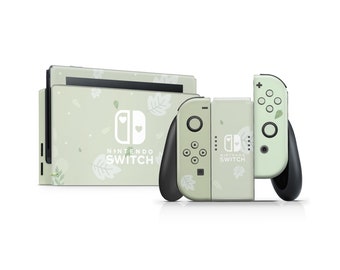 Matcha Leaves Nintendo Switch Skin, Pastel Sage Green Switch OLED Console Joycons Vinyl Wrap, Accessories 3M Cover