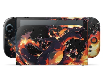 Charizard Flames Nintendo Switch 2 Skin, Artistic Charizard Pokemon Legends Z-A Switch OLED Console Joycons Vinyl Wrap, Cover Skin 3M Wrap