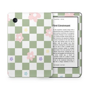 Deense pastelbloem groen Kobo Skin, geruit patroon zachte pastelkleuren, Rakuten Kobo eBook Clara Libra Nia cover sticker eReader Skin 3 M