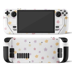 Retro madeliefje wit stoomdek huid, mooie madeliefje bloemen zachte babypastelkleuren Esthetisch stoomdek OLED-consolehoes, klep stoomdek vinyl 3 m
