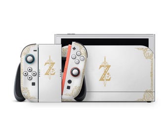 White Gold Zelda Nintendo Switch 2 Skin, Hyrule Warriors Switch OLED Cover Joycons Vinyl Wrap, Classic White Custom Switch 3M Vinyl Cover