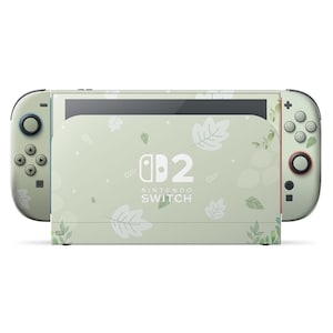 Matcha Leaves Nintendo Switch 2-skin, pastel saliegroen Nintendo Switch OLED-skin, console Joycons vinyl, 3 m wrap accessoires retro cadeau
