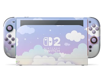 Purple Dreamy Clouds Nintendo Switch 2 Skin, Pretty Sky Clouds Switch OLED Console Joycon Vinyl Wrap, Color Blocking, 3M Skin Cover Decal