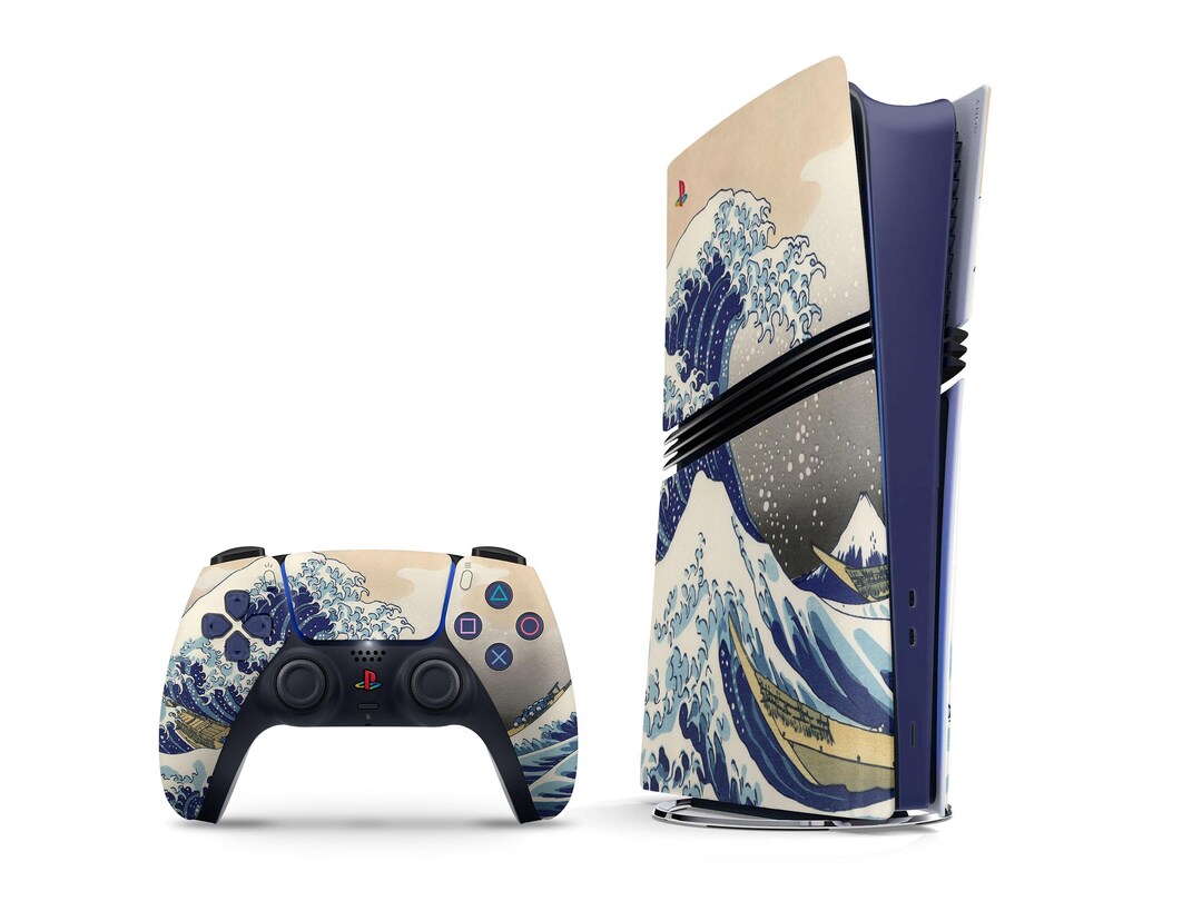 Ps5 Retro Colorwave Great Wave off Kanagawa PS5 Pro Skin, Blue Hokusai Wave PS5 Slim Skin ...