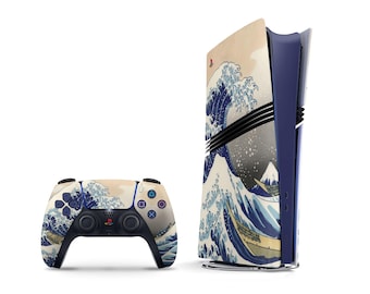 Great Wave Off Kanagawa PS5 Pro Skin, Blue Hokusai Wave PS5 Slim Skin Pastel, PS5 Pro Faceplate Skin PS5 Controller Wrap 3 M