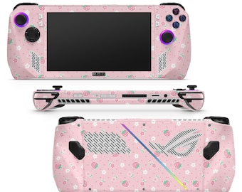 Skin para ASUS ROG Ally X con diseño de margaritas de fresa rosa, skin para consola ROG Ally con diseño floral kawaii rosa, vinilo para juegos 3M