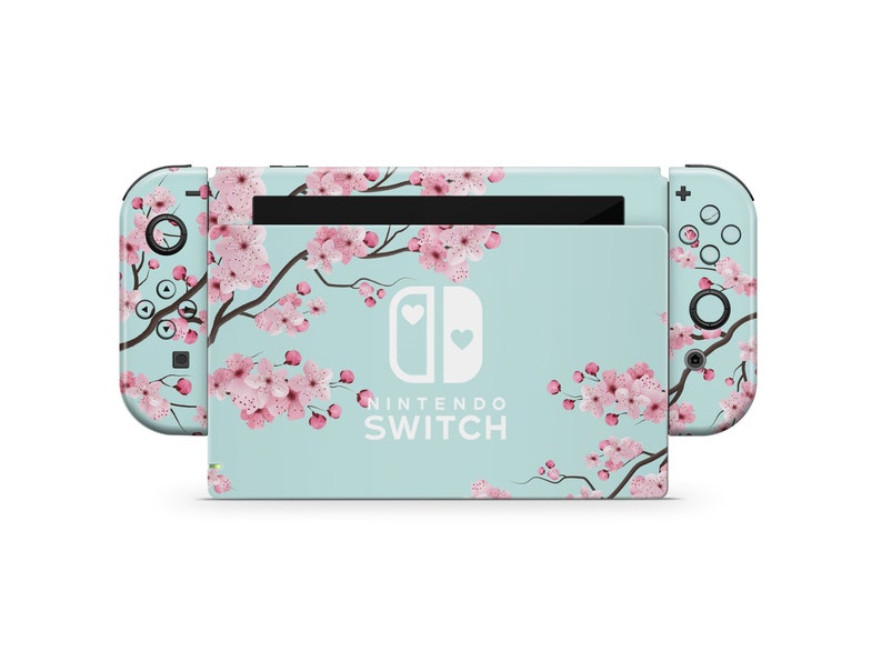 Teal Cherry Blossom Nintendo Switch Skin, Cute Cherry Pink Switch OLED ...