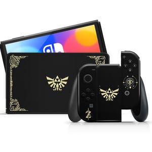 Czarno-złota skórka Zelda na Nintendo Switch OLED, winylowe okleiny na Joy-Cony konsoli Hyrule Warriors Switch 2, klasyczna czarna, niestandardowa winylowa osłona na Switch 3 M