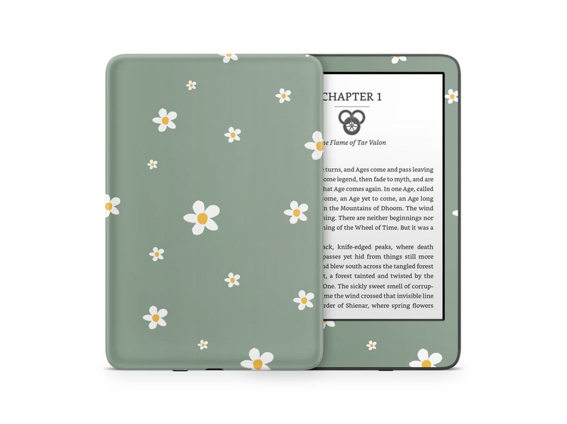 Forest Daisy Kindle Skin, Cute Green Floral Soft Pastels, Amazon Kindle Colorsoft Paperwhite Oasis eBook Decal Wrap eReader 3M Vinyl image 1