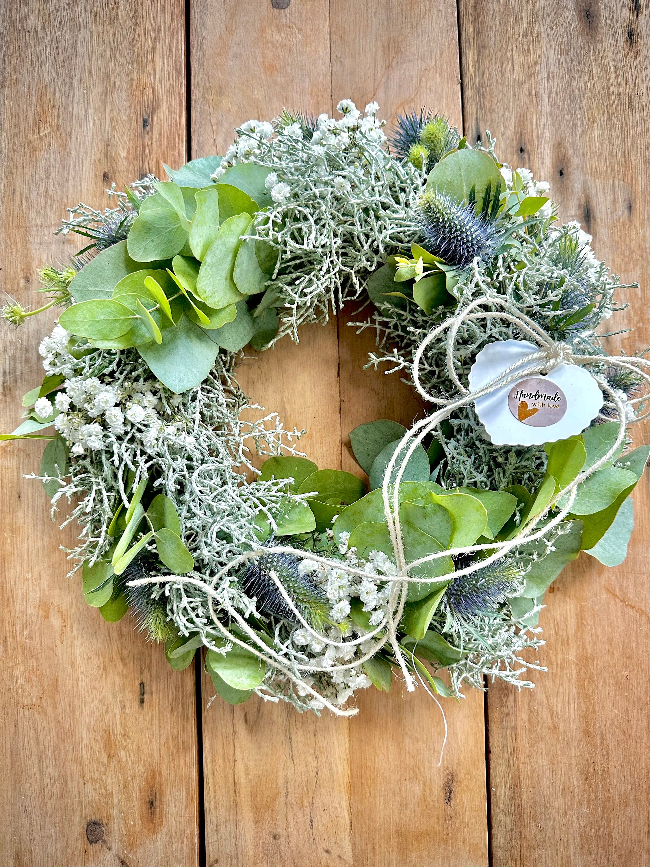 Hortensienkranz Creme 36-38cm - Handgefertigter Türkranz Aus Kunstblumen