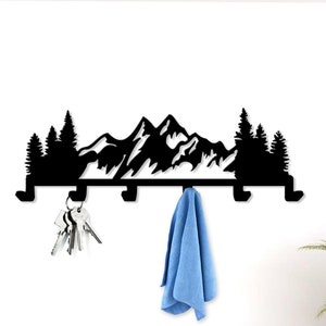 Portachiavi artistico con montagne e alberi - Gancio da parete per decorazioni naturali per la casa - Arte in metallo con animali della pace - Decorazioni per la camera da letto - Regali per gli amanti della natura