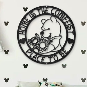 Classic Winnie the Pooh Metal Sign, Indoor Outdoor Winnie Home Metal Sign, Home Welcome Word Entry Sign, New Home Door Decoration Metal,