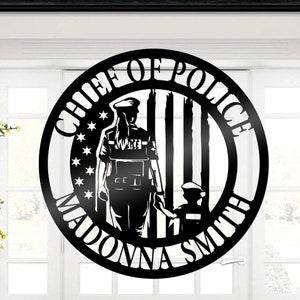 Editable Chief Of Police Metal Sign - Policeman Personalized Metal Sign Gift - Police Officer Monogram Gift - Custom Police Steel Sign Gift