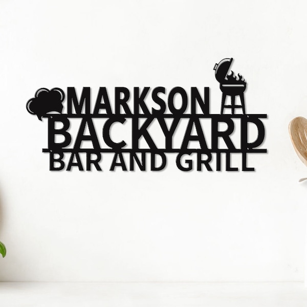 Personalized Bar and Grill Metal Sign, BBQ Barbecue Outdoor Grill Sign, Home Bar Sign, Backyard Bar Sign