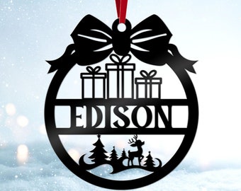 Christmas Decorations, Personalized Metal Name CHRISTMAS Ornaments, Metal Personalized Ornament, Laser Cut Reindeer Christmas Tree