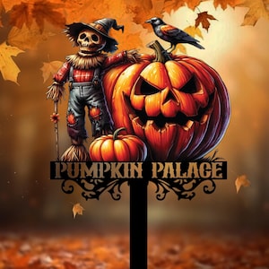 Pumpkin Palace Garden Stakes - Yard Stake - Metal Happy Halloween Garden Stake - Scarecrow Metal Yard - Holiday Gifts - Feast Porch Decor