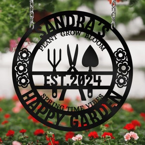 Personalized Gardening Tools Monogram Sign - Garden Decoration Metal Sign - Mothers Day Garden Gifts - Gardening Gifts - Metal Yard Decor