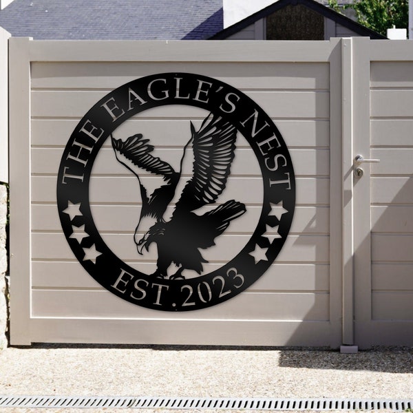 Personalized Eagle’s Nest Metal sign-Sculpture Eagle-Mountain Eagle Theme-Custom Name Sign-Outdoor Eagle Monogram-American Eagle Wall Art-