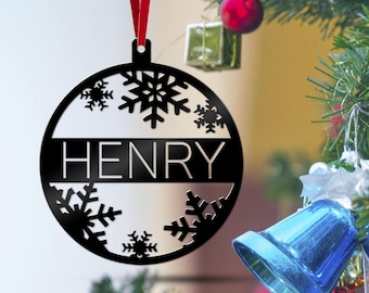 Custom Christmas Tree Baubles, Personalized Metal Name Ornament, Laser Cut Names Gift, Name Snowflake Ornament, Metal Ornament Gift 2023