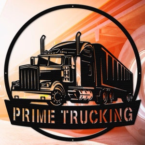 Camión semirremolque personalizado, arte mural de camionero, camión de plataforma grande de metal, letrero de empresa de camiones, letrero de camionero de metal personalizado, letrero comercial de camiones