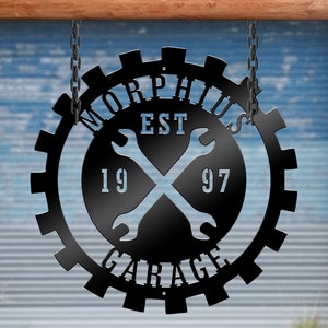 Custom Dad&#39;s Garage Metal Wall Art, Workshop Man Cave décor, Customized Garage EST Year Metal Sign, Father&#39;s Day Gift Ideas, Garage Décor