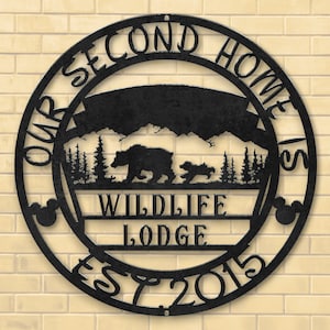 Cartello personalizzato Wildlife Lodge, cartello Lodge in the Woods, cartello in metallo Log Cabin, cartello ingresso cabina naturale, cartello in metallo Benvenuti nel nostro cottage