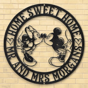 Customized Mr and Mrs Metal Sign, Disney Mickey & Minnie Home Sign, Home Sweet Home Family Gift, Valentines Day Gifts, Family Last Name Sign