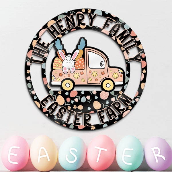 Easter Farmhouse Truck Metal Decor - Spring Metal Hanging - Personalized Farm Metal Sign - Loads of Rabbit and Carrots - Holy Festival Metal