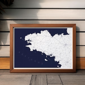 Affiche Carte Bretagne – Carte Murale Design & Réseau Routier Finistère et Armorique, 2 Coloris (Vintage et Marine) – Cadeau chauvin idéal