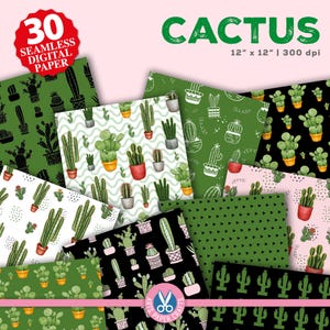 Set di carta digitale senza cuciture Cactus - Festa a tema Cactus - Kit diario floreale Junk - Carta per scrapbooking Cactus - Download immediato